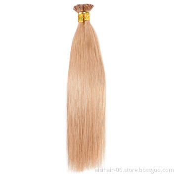Aisi Hair 10A Unprocessed Color 12# Human Hair Pre Bonded Keratin Double Drawn I Tip Human Hair Extension For Women